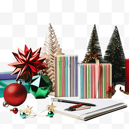 公司办公用品图片_圣诞快乐装饰，桌上有办公用品