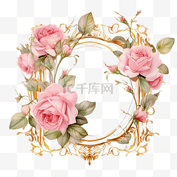 英国白色图片_美丽的粉色水彩英国玫瑰，带金框