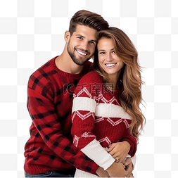 情侣表图片_穿着节日服装的热恋情侣坐在圣诞