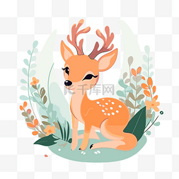 小鹿斑比剪贴画可爱的鹿与花和叶