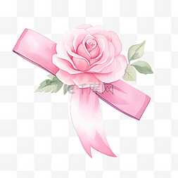可爱的水彩玫瑰粉色软丝带横幅标
