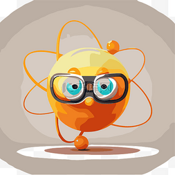 戴着眼镜的橙色原子球的原子剪贴