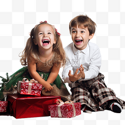 窗打开图片_快乐的孩子们在圣诞树附近玩得开