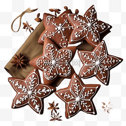 圣诞树木质图片_节日的圣诞姜饼，形状为星形，躺