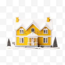 有雪立面的黄色房子