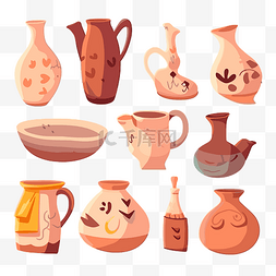 陶瓷剪贴画陶器花瓶和碗卡通风格