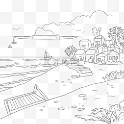 以及图片_海滩彩页，可欣赏船只和房屋的海