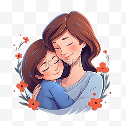 母亲节快乐 孩子拥抱妈妈插画 母
