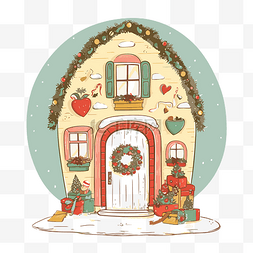 圣诞节前门图片_圣诞节开放日剪贴画圣诞屋前门有