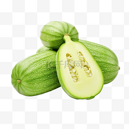 健康饮食的图片_新鲜绿色丝瓜果，切片在白色背景