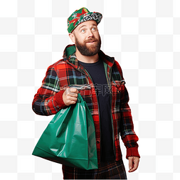 消费者图片_戴着圣诞帽穿着格子呢衬衫带着绿