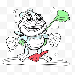 卡通可爱的青蛙与鱼矢量图着色页