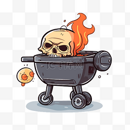 卡通烧烤架图片_彩色卡通与人类头骨在烧烤烧烤与