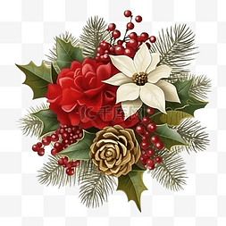 玉兰装饰图片_圣诞花束冬青冬季装饰花卉装饰