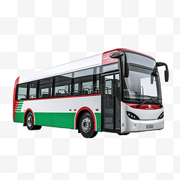 并置式构图海报图片_3D渲染泰国城市巴士红绿白色右侧