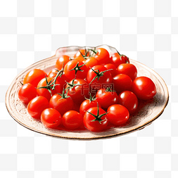 木桌上的盘子上的新鲜樱桃番茄