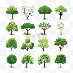 简单花图片_树木插画合集 绿树自然 健康插画 