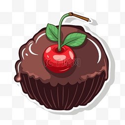 卡通巧克力蛋糕上面有一颗樱桃剪