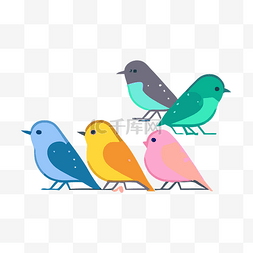 彩色白色小鸟素材图片_一群不同颜色的鸟站在一起 向量