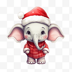 可爱的大象穿着圣诞老人服装