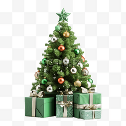 白色的珠子图片_绿色圣诞树，上面有白色的礼物和