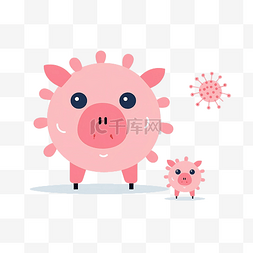 猪和病毒的最小风格插图
