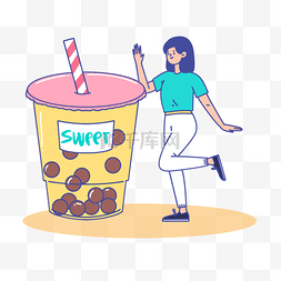 喝冰奶茶图片_减肥锻炼奶茶卡通