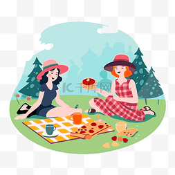 公司野餐剪贴画两个女性角色坐在