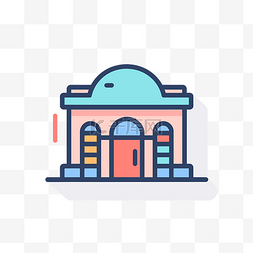 图书馆界面图片_带有蓝色窗口标志的建筑物的线条