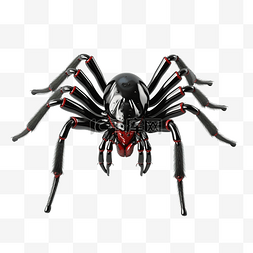 三维黑色光泽有毒蜘蛛，红眼睛和