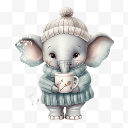 小狗可爱的表情图片_圣诞贺卡可爱的卡通大象穿着毛衣