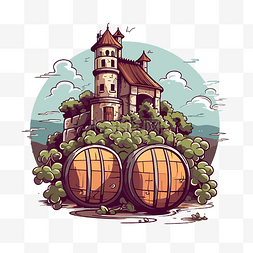 酒庄剪贴画啤酒桶站在葡萄园插画