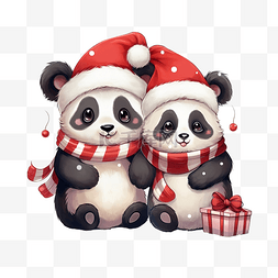 同桌之情图片_圣诞快乐熊猫夫妇