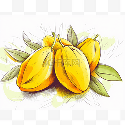 带芒果的素材图片_白色背景中带叶子和铅笔的芒果