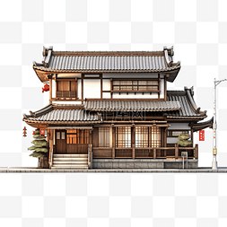 3d 两层日本房屋或餐厅旧复古风格