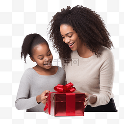 美国黑人母女打开圣诞礼物