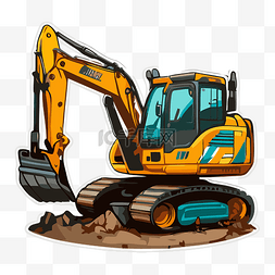 挖掘机设计图片_卡通挖掘机坐在地上剪贴画 向量