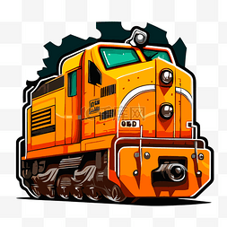 灰色背景中的橙色卡通火车 向量