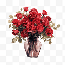 室内花卉图片_花瓶里的浪漫红玫瑰花束与ai生成