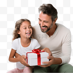 一位微笑的父亲和他的女儿打开圣