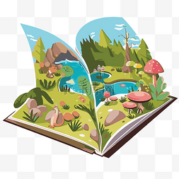 草原自然图片_小册子剪贴画卡通书展示了蘑菇的