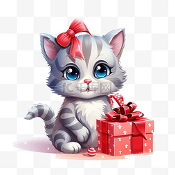 带礼物的老人图片_圣诞节时带礼物的卡通猫动物人物