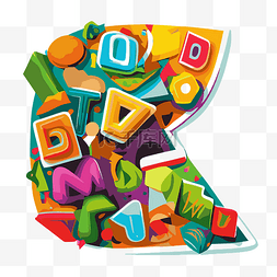 卡通字母 k 由各种彩色玩具和物体