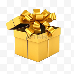 黄色打开的礼盒图片_用丝带打开的黄色礼盒 3D 渲染现