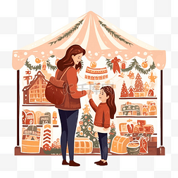 妈妈图片_妈妈和女儿选择在圣诞市场购买纪