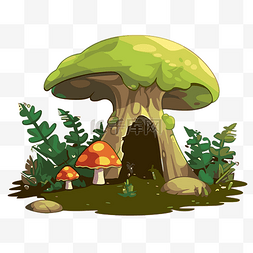 森林小屋图片_森林里有植物和蘑菇的农场剪贴画