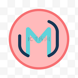 字母 m 显示为带有蓝色轮廓的粉红
