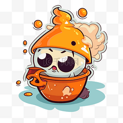 一个橙色的小外星怪物被困在锅里