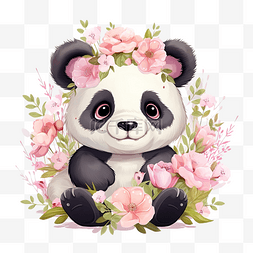 快乐的熊猫与鲜花