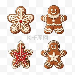 卡通风格圣诞姜饼饼干节日概念元